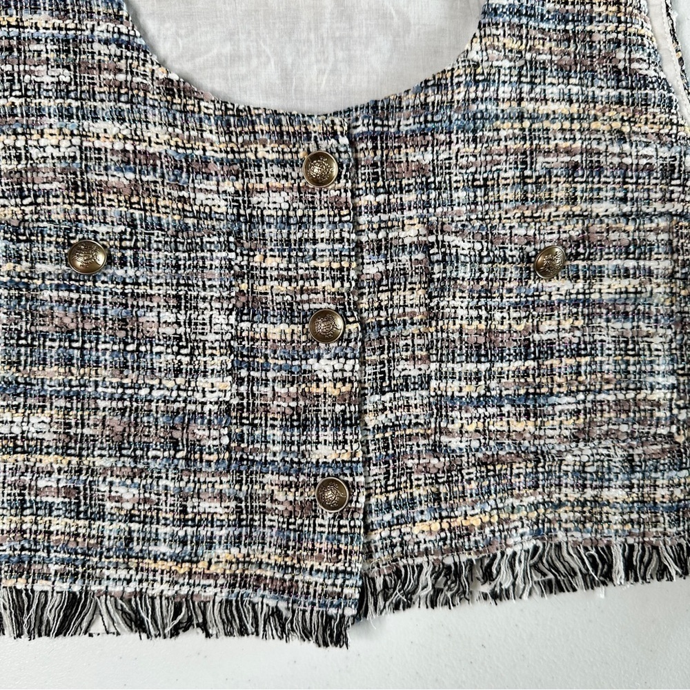 Storia Preppy Crop Tweed Button Up Vest Size M - Picture 4 of 5